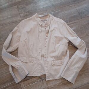 Apt 9 Khaki Cotton Mock Neck Button Down Two Pocket Jacket Striped Large